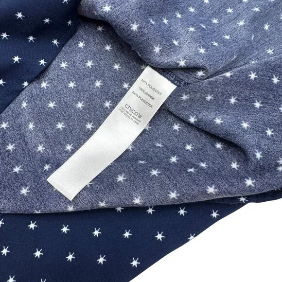 Chico's Women's Navy Blue Collared LS Blouse Top Star Print, Size 1 (US M) - Picture 7 of 7